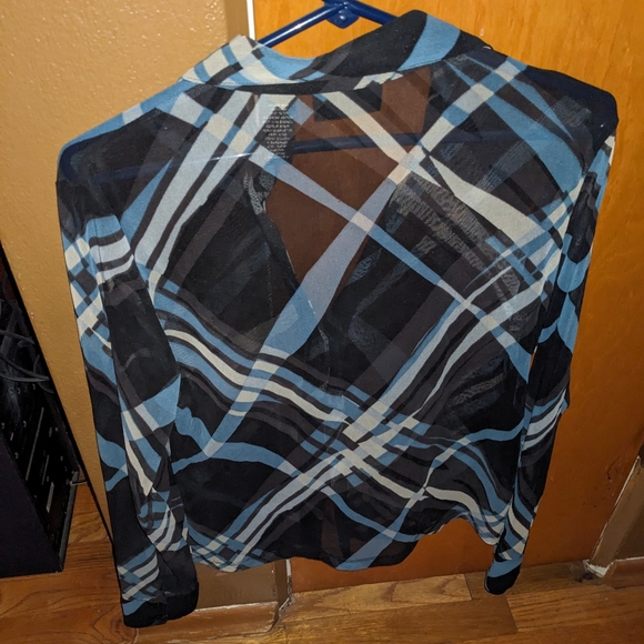 Women's Vintage New York & Co Sheer Blouse Button Up L/S - Picture 2 of 4